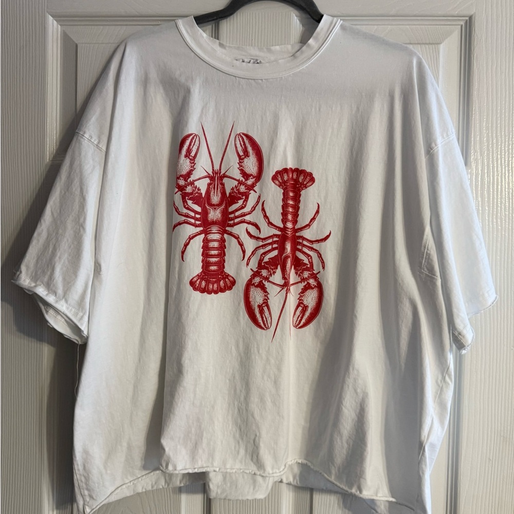 Chic Soul White Tee with Red Lobster Print